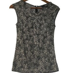 Ann Taylor Crepe Knit Black & Taupe Print Sleeveless Top size xs